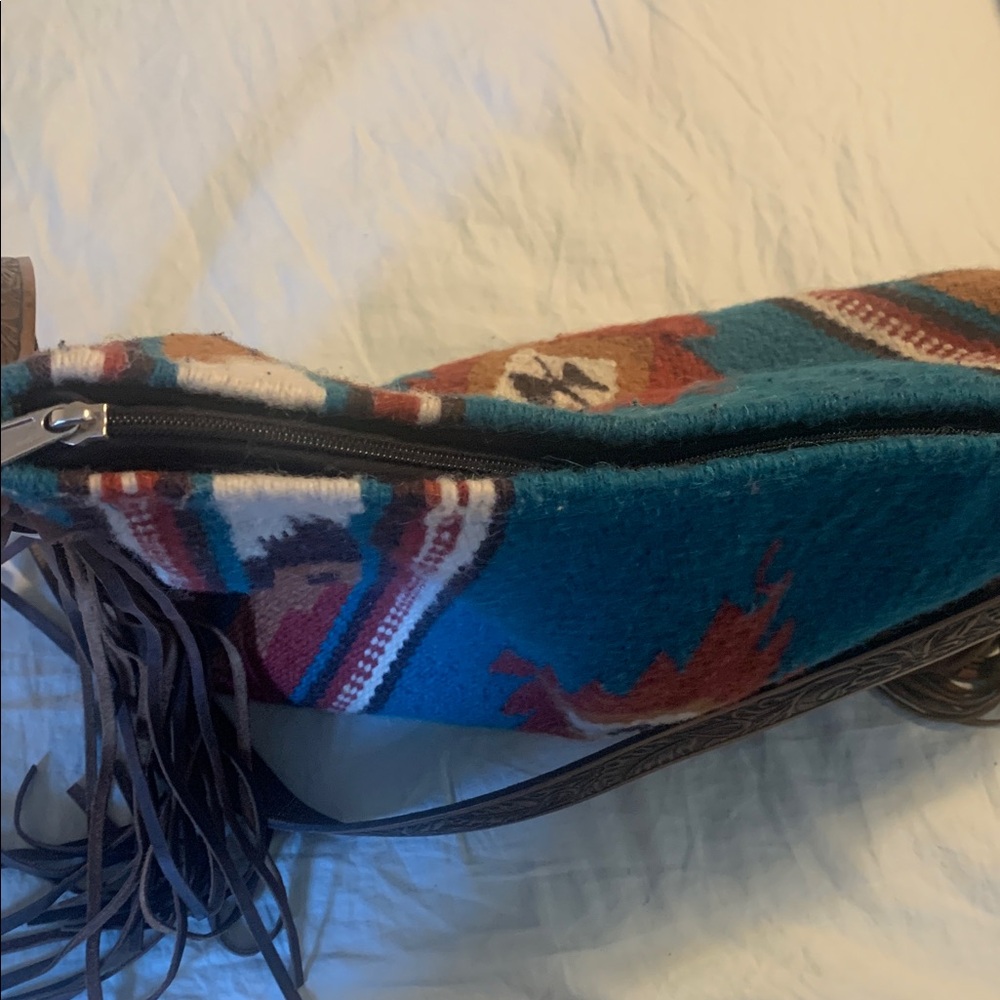 Southwestern Fringe Shoulder or crossbody bag with tooled strap - Picture 7 of 11